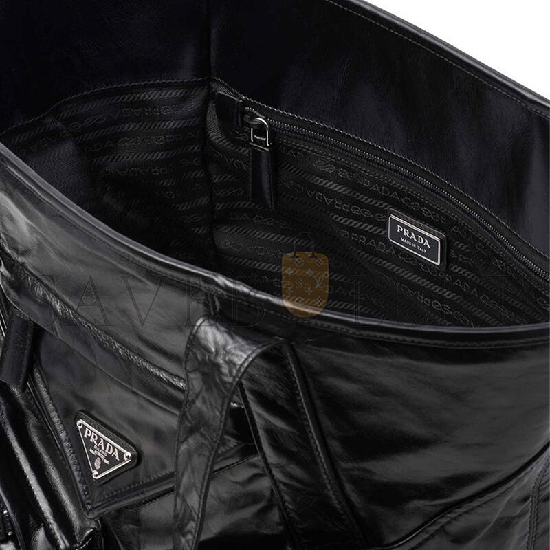 PRADA PLAQUE FLAP-POCKET LEATHER TOTE BAG 2VG120 (42.5*31.5*16cm) 